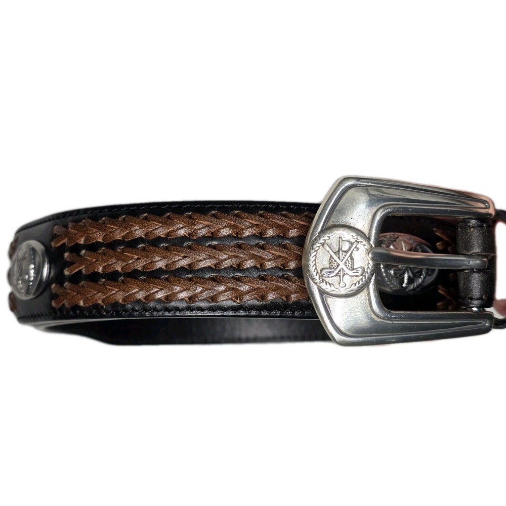 Vintage‎ Sentry Brown Leather Belt Silver Golf Ball Club Concho size 34